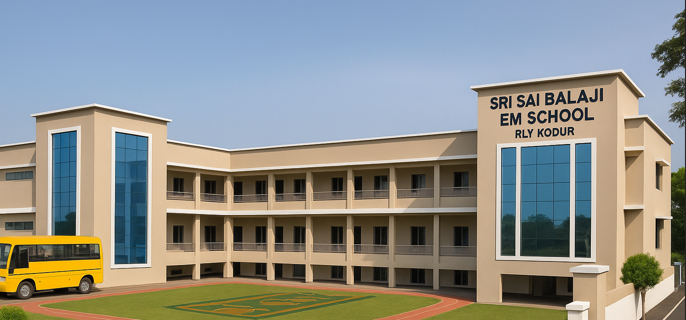 Historical view of Sri Sai Balaji EM School building showing growth from 2016 to present